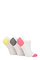 Women's 3 Pair Pringle Plain and Patterned Cotton Trainer Socks - White Pink / Grey / Yellow Heel & Toe