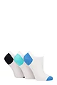 Women's 3 Pair Pringle Plain and Patterned Cotton Trainer Socks - White / Blue / Black Heel & Toe