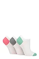 Women's 3 Pair Pringle Plain and Patterned Cotton Trainer Socks - White Grey / Mint / Pink Heel & Toe