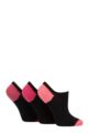 Ladies 3 Pair Pringle Plain and Patterned Cotton Trainer Socks - Black / Pink Heel & Toe