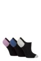 Ladies 3 Pair Pringle Plain and Patterned Cotton Trainer Socks - Black Grey / Navy / Purple Heel & Toe