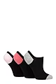 Women's 3 Pair Pringle Plain and Patterned Cotton Trainer Socks - Black Pink / Grey Heel & Toe