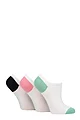 Women's 3 Pair Pringle Plain and Patterned Cotton Trainer Socks - White Black / Pink / Green Heel & Toe