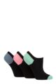 Ladies 3 Pair Pringle Plain and Patterned Cotton Trainer Socks - Black Mint / Pink / Denim Heel & Toe