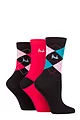 Women's 3 Pair Pringle Louise Argyle Cotton Socks - Black Pink / Teal