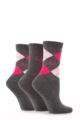 Ladies 3 Pair Pringle Louise Argyle Cotton Socks - Charcoal / Pinks