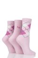 Ladies 3 Pair Pringle Louise Argyle Cotton Socks - Pinks