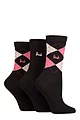 Women's 3 Pair Pringle Louise Argyle Cotton Socks - Black / Pinks