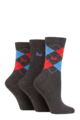 Ladies 3 Pair Pringle Patterned Cotton and Recycled Polyester Socks - Argyle Charcoal Red / Blue