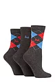 Women's 3 Pair Pringle Patterned Cotton and Recycled Polyester Socks - Argyle Charcoal Red / Blue