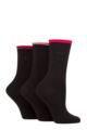 Ladies 3 Pair Pringle Rebecca Contrast Roll Top Socks - Black / Pinks
