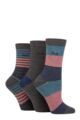 Ladies 3 Pair Pringle Patterned Cotton Socks - Charcoal Stripe