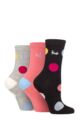 Ladies 3 Pair Pringle Patterned Cotton Socks - Black Large Polka Dots