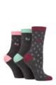 Ladies 3 Pair Pringle Patterned Cotton Socks - Charcoal Diamonds