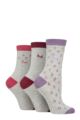 Ladies 3 Pair Pringle Patterned Cotton Socks - Light Grey Diamonds