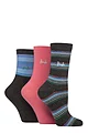 Women's 3 Pair Pringle Patterned Cotton Socks - Charcoal Multi Stripe