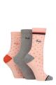Ladies 3 Pair Pringle Patterned Cotton and Recycled Polyester Socks - Small Polka Dot Pink