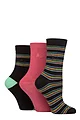 Women's 3 Pair Pringle Patterned Cotton and Recycled Polyester Socks - Multi Colour Stripes Black