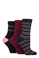 Women's 3 Pair Pringle Patterned Cotton and Recycled Polyester Socks - Multi Colour Stripes Navy