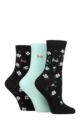 Ladies 3 Pair Pringle Patterned Cotton and Recycled Polyester Socks - Floral Black