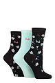 Women's 3 Pair Pringle Patterned Cotton and Recycled Polyester Socks - Floral Black