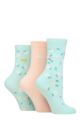 Ladies 3 Pair Pringle Patterned Cotton and Recycled Polyester Socks - Floral Mint