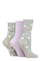 Ladies 3 Pair Pringle Patterned Cotton and Recycled Polyester Socks - Floral Light Grey