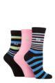 Ladies 3 Pair Pringle Patterned Cotton and Recycled Polyester Socks - Stripes Black