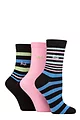 Women's 3 Pair Pringle Patterned Cotton and Recycled Polyester Socks - Stripes Black