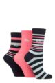 Ladies 3 Pair Pringle Patterned Cotton and Recycled Polyester Socks - Stripes Navy