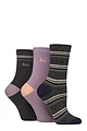 Women's 3 Pair Pringle Patterned Cotton Socks - Charcoal Thin Stripe
