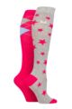 Ladies 2 Pair Pringle Country and Equestrian Cotton Knee High Socks - Argyle / Stars Grey
