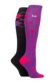 Ladies 2 Pair Pringle Country and Equestrian Cotton Knee High Socks - Argyle / Stars Purple
