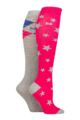 Ladies 2 Pair Pringle Country and Equestrian Cotton Knee High Socks - Argyle / Stars Pink