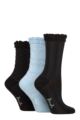 Ladies 3 Pair Pringle Cotton Textured Knit Socks - Black / Blue / Black