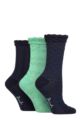 Ladies 3 Pair Pringle Cotton Textured Knit Socks - Navy / Green / Navy