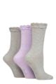 Ladies 3 Pair Pringle Cotton Textured Knit Socks - Grey / Lilac / Grey
