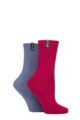 Ladies 2 Pair Pringle Bamboo Ribbed Light Boot Socks - Ruby / Denim