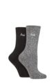 Ladies 2 Pair Pringle Bamboo Cushioned Leisure Socks - Black / Charcoal