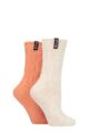 Ladies 2 Pair Pringle Classic Fashion Boot Socks - Cable Beige / Light Pink
