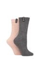 Ladies 2 Pair Pringle Classic Fashion Boot Socks - Diamond Charcoal / Light Pink