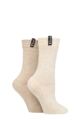 Ladies 2 Pair Pringle Classic Fashion Boot Socks - Plain Oatmeal / Beige