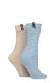Ladies 2 Pair Pringle Recycled Wool Boot Socks - Diamond Blue / Beige