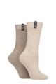 Ladies 2 Pair Pringle Recycled Wool Boot Socks - Diamond Beige / Stone