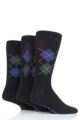 Mens 3 Pair Farah Classic Plain Bamboo and Patterned Socks - Black / Purple Argyle