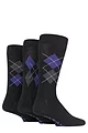 Mens 3 Pair Farah Classic Plain Bamboo and Patterned Socks - Black / Purple Argyle