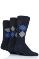 Mens 3 Pair Farah Classic Plain Bamboo and Patterned Socks - Navy / Blue Argyle