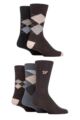 Mens 5 Pair Farah Patterned Striped and Argyle Cotton Socks - Argyle Brown