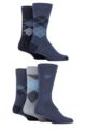 Mens 5 Pair Farah Patterned Striped and Argyle Cotton Socks - Argyle Denim