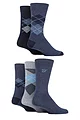 Mens 5 Pair Farah Patterned Striped and Argyle Cotton Socks - Argyle Denim